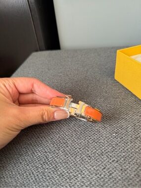 Hermes Orange Enamel Hapi Bracelet with Silver Hardware